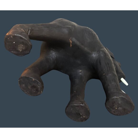 1960s Leather Wrapped Elephant Table Sculpture Figure Safari Glass Eyes Trunk Up - Picture 8 of 9
